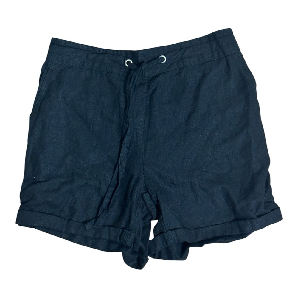 Per Se Black Linen Cuffed Shorts with Pockets NWOT
